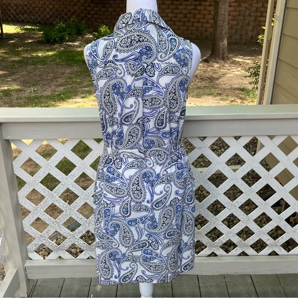 Banana Republic Blue White Paisley Sheath Dress Sleeveless Sz 6 Summer Resort - Picture 5 of 13